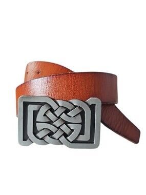 NPET Sport Full Grain Leather Belt Men 36-38 Brown Celtic Knot Buckle Casual